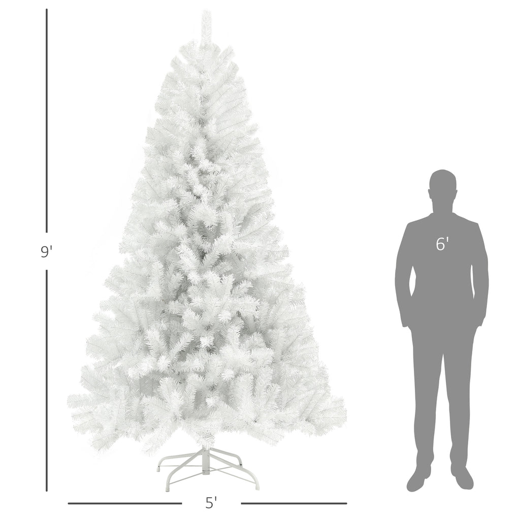 9ft Unlit Artificial White Christmas Tree, Holiday Décor With 2132 Branch Tips, Auto Open And Steel Base – Premium 0 | RICALOUX
