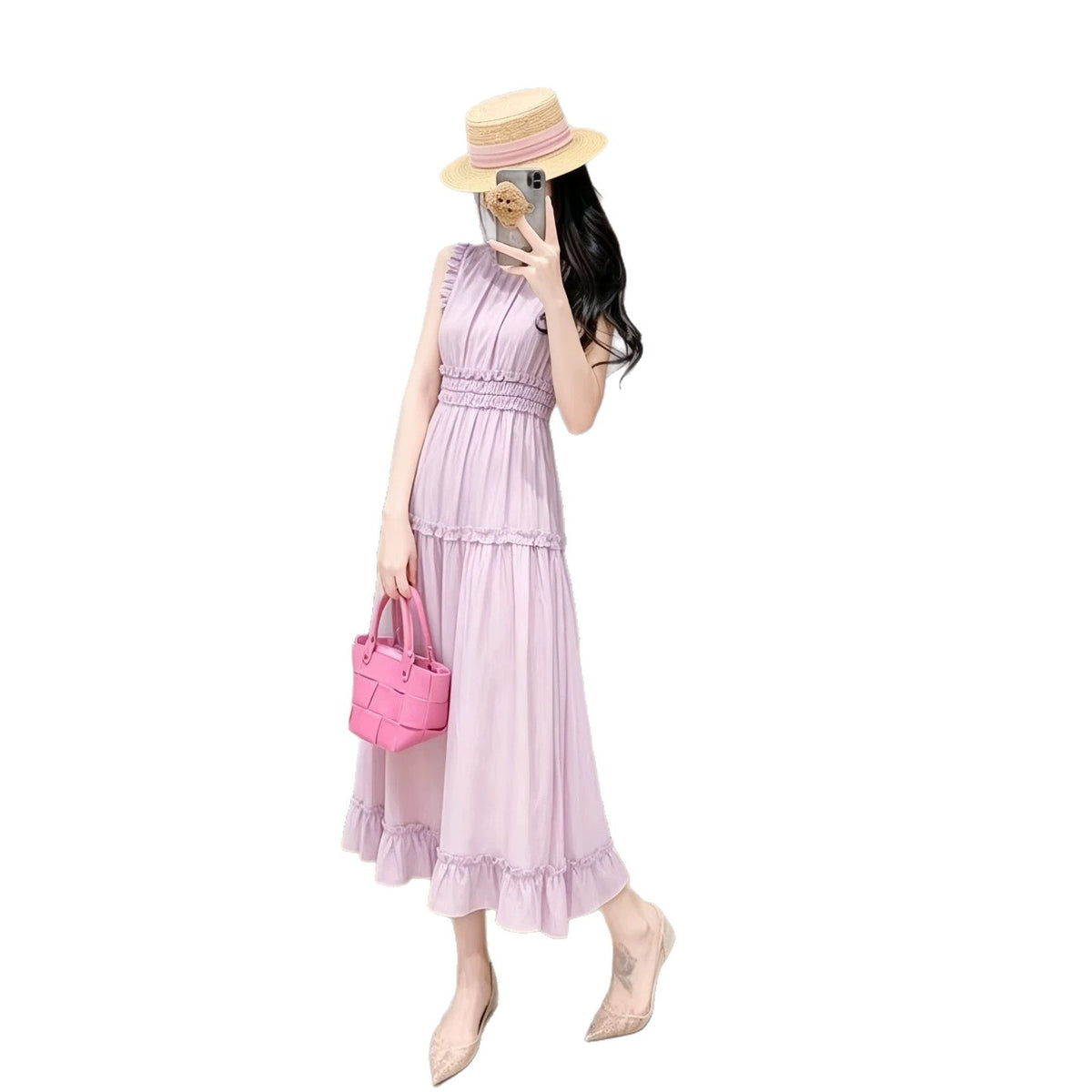Summer French-style Pale Yellow Womens Sleeveless Dress With Ruffled Trim – Premium 0 | RICALOUX