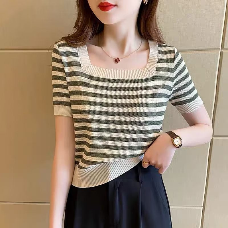 Color-block Short-sleeve Top That Flatters The by Ricaloux