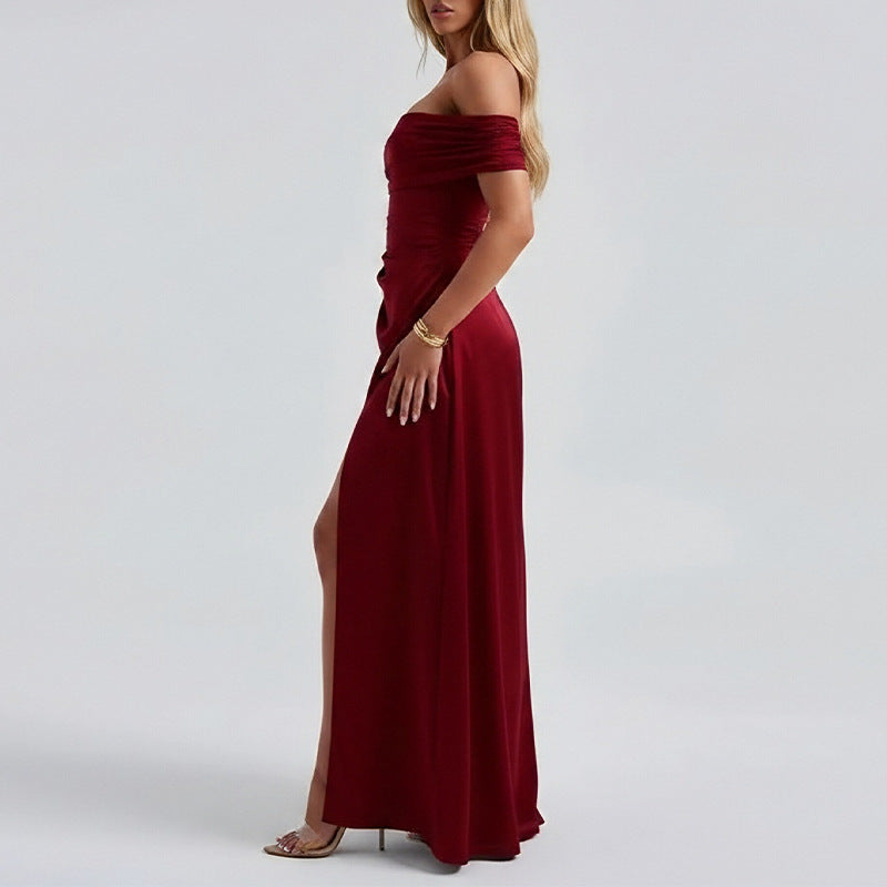Elegant Waist-cinching Slim-fit Solid-color Long Dress – Premium 0 | RICALOUX