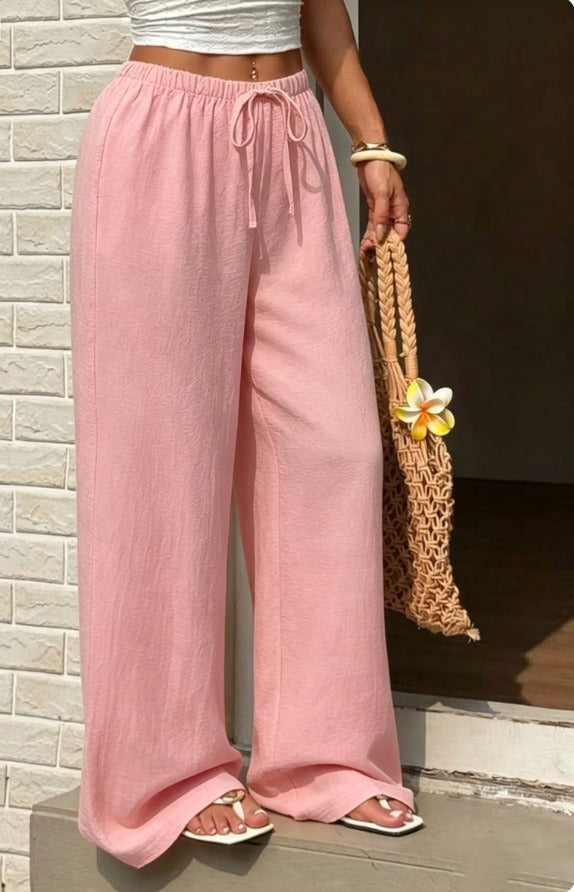 2026 Spring Summer Hot Sale Solid Color Casual Loose Tie Wide Leg Pants For Women – Premium 4 | RICALOUX