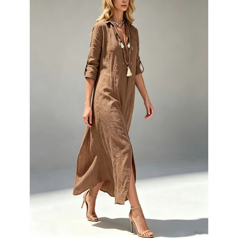 Loose-fitting Slit-front Vacation-style Dress by Ricaloux