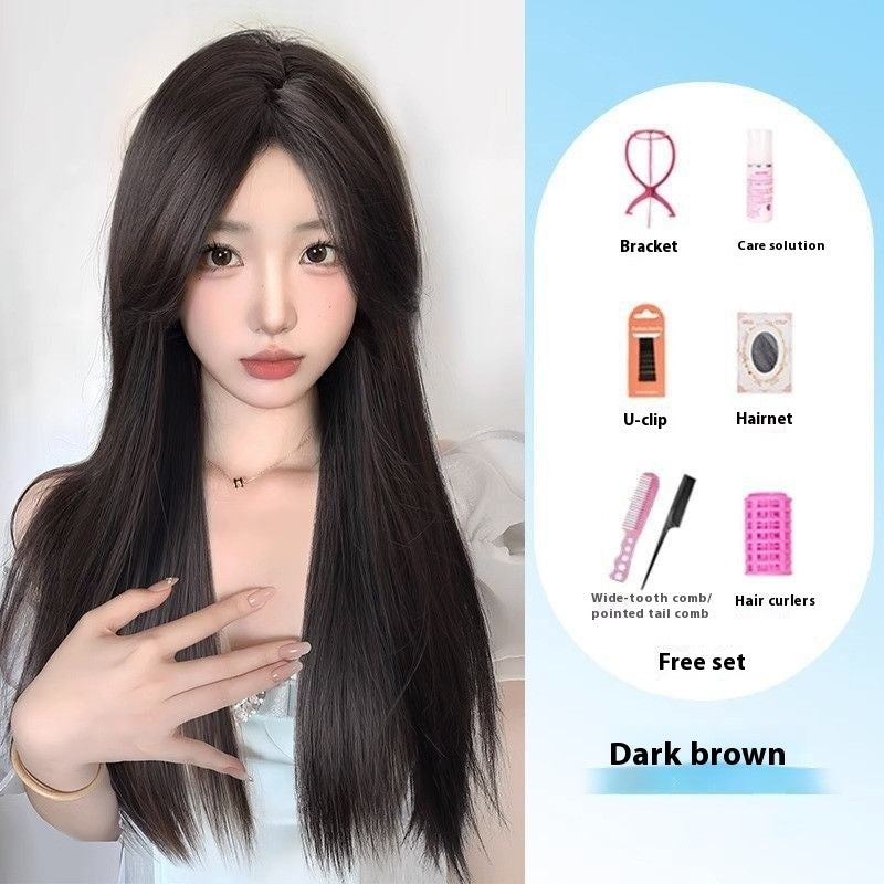 Jaulin Wig Women's Long Hair Forehead Lace Full-head Wig Mid-length Long Straight Hair Full Top Wig by Ricaloux