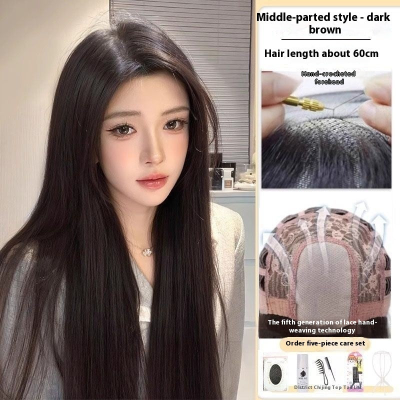 Jaulin Wig Women's Long Hair Forehead Lace Full-head Wig Mid-length Long Straight Hair Full Top Wig – Premium 0 | RICALOUX
