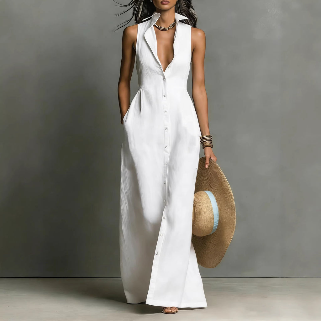 Breasted Sleeveless Shirt-collar Dress – Premium 0 | RICALOUX