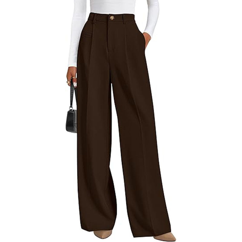 New Solid-color High-waisted Womens Casual Wide-leg Pants by Ricaloux