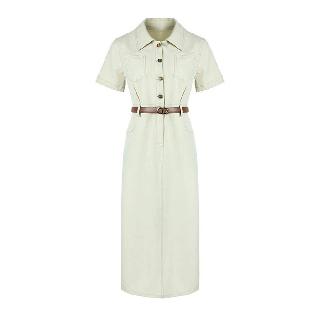 Womens Single-breasted Mid-length Casual Dress – Premium 0 | RICALOUX