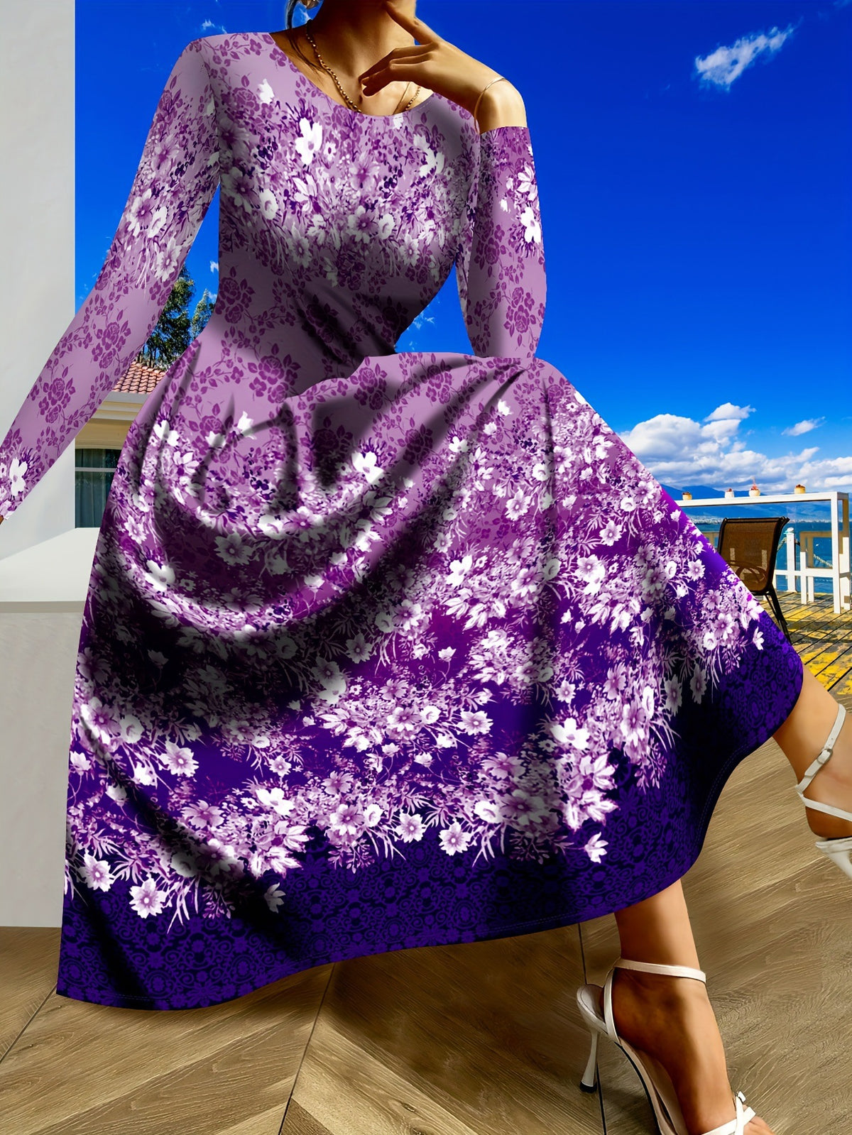 Printed Elegant Long Dress For Parties – Premium 0 | RICALOUX