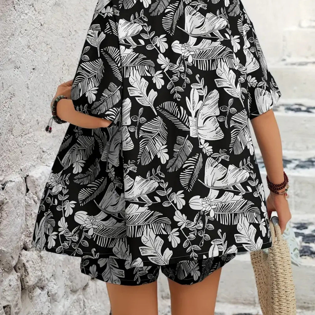 Lapel-collar Printed Short-sleeve Cardigan Shirt And Casual Shorts 2-piece Set – Premium 0 | RICALOUX