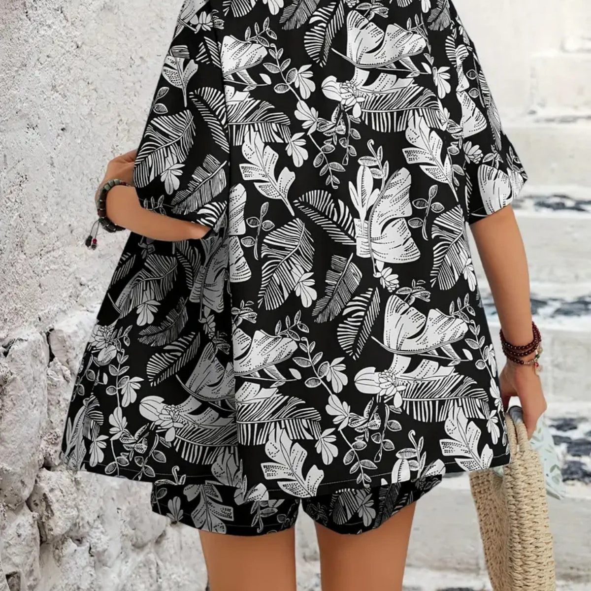 Lapel-collar Printed Short-sleeve Cardigan Shirt And Casual Shorts 2-piece Set – Premium 0 | RICALOUX