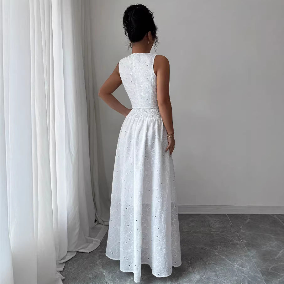 Sleeveless Top High-waisted A-line Elegant Long Skirt – Premium 0 | RICALOUX