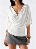 Womens French-style Cross V-Neck Batwing-Sleeve Top – Premium 0 | RICALOUX