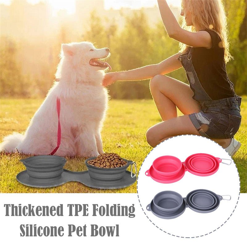 Rubber Foldable Double Bowl Pet Feeding Bowl Pets Supplies Dog Cat Bowls - RICALOUX