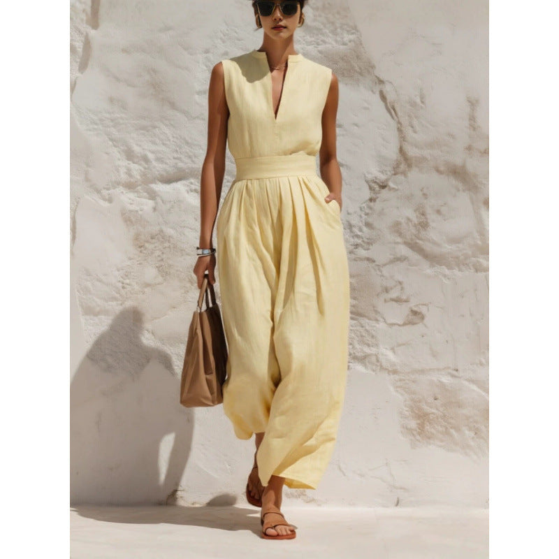 Sleeveless Pullover Solid-color High-waisted Loose-fitting Jumpsuit – Premium 0 | RICALOUX