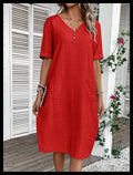 Summer V-neck Loose And Comfortable Resort Dress by Ricaloux