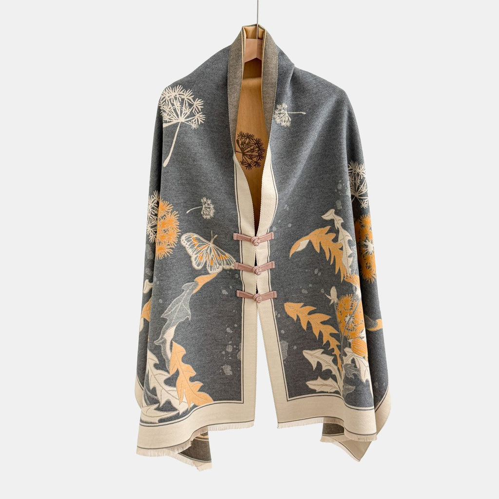Vintage Knot-button Outerwear Jacquard Shawl by Ricaloux