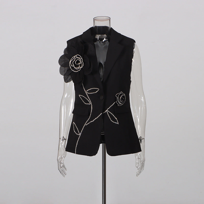 Tailored Sleeveless Blazer Vest & Wide Leg Trousers 2 Piece Floral Embroidery Suit Co-ord – Premium 4 | RICALOUX