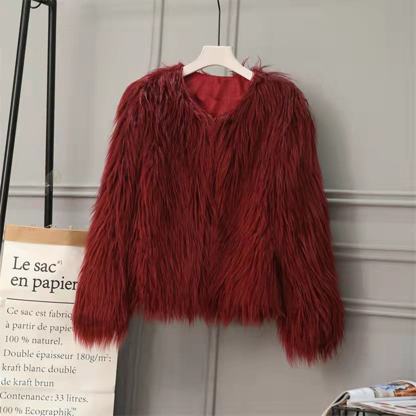 Long-sleeve Plus-size Washed Shearling Coat For European And American Women by Ricaloux