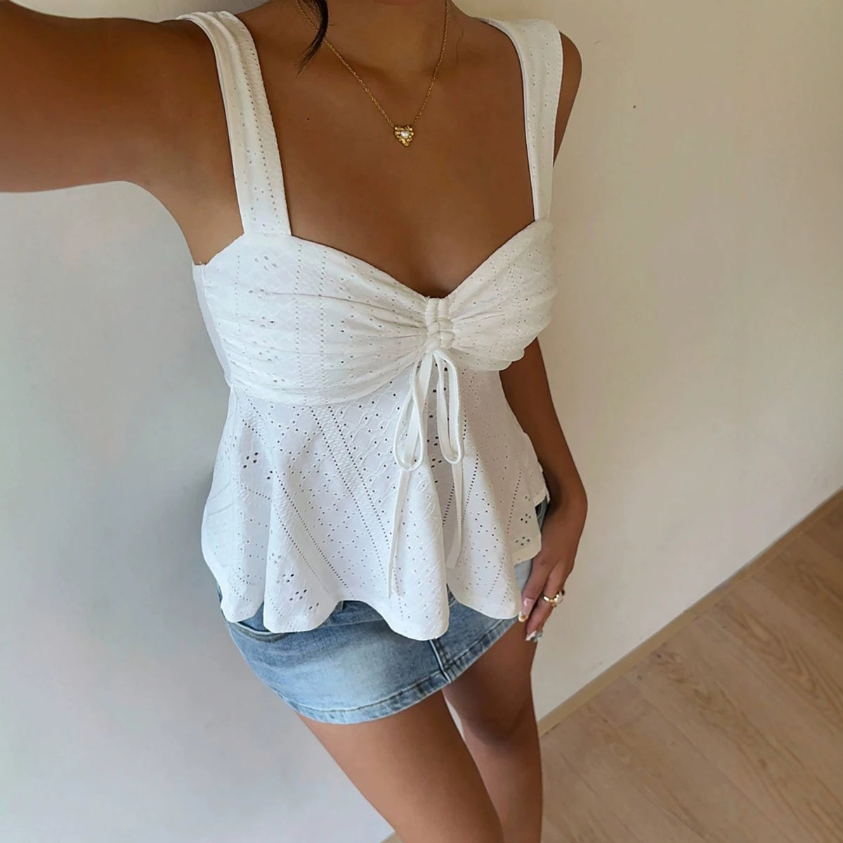 Summer Knitted Fabric Drawstring Wide-strap Tank Top – Premium 0 | RICALOUX