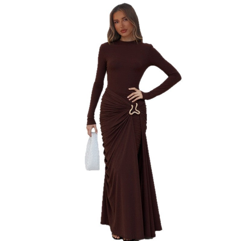 Women's Solid Color Round-neck Long-sleeved Dress – Premium 0 | RICALOUX