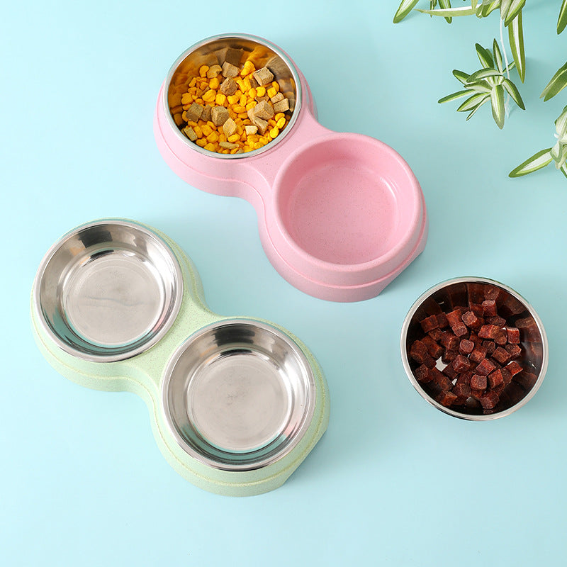 Double Pet Bowls Dog Food Water Feeder Stainless Steel Pet Drinking Dish Feeder Cat Puppy Feeding Supplies Small Dog Accessories by Ricaloux