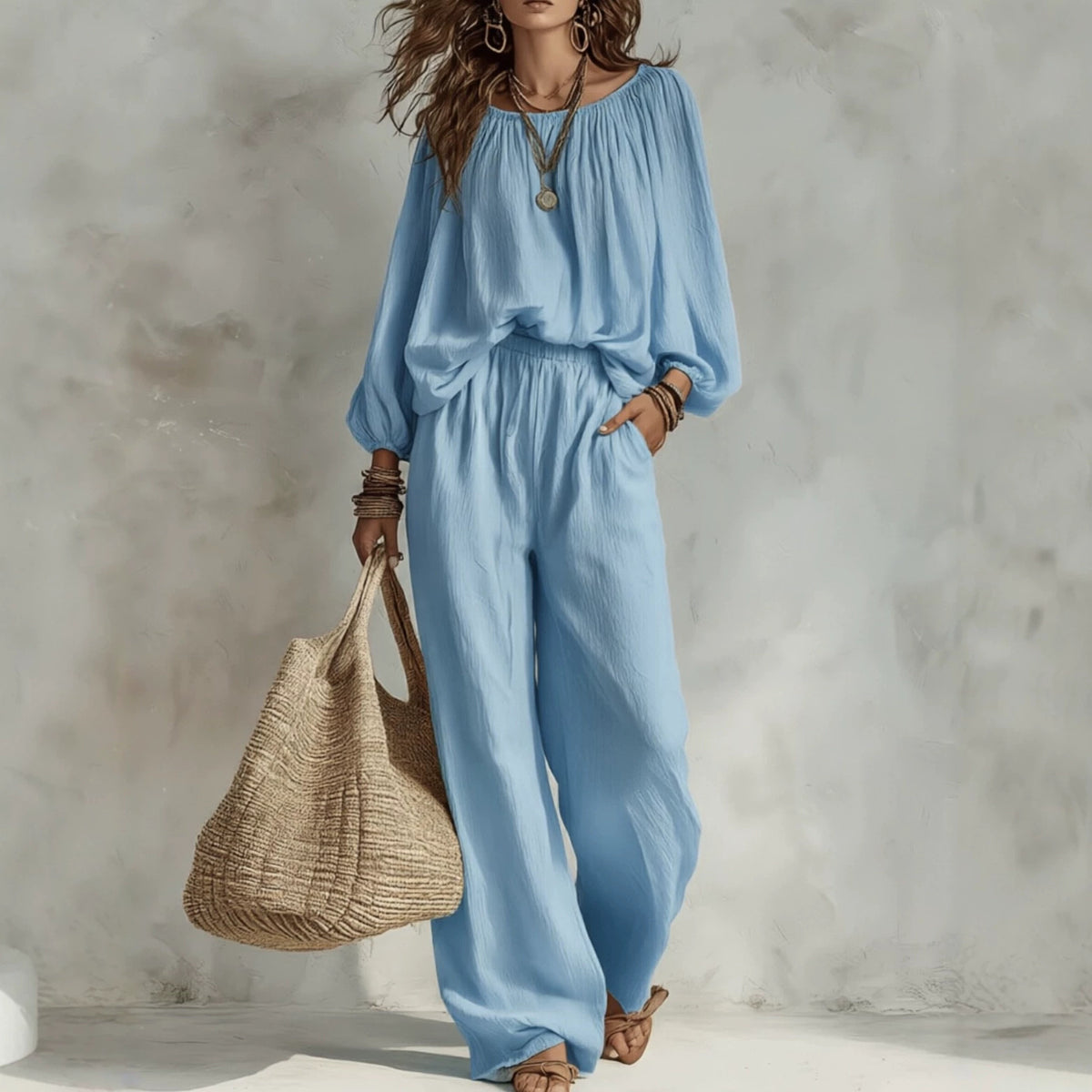 Loose-fitting Top With High-waisted Draping Wide-leg Pants – Premium 0 | RICALOUX