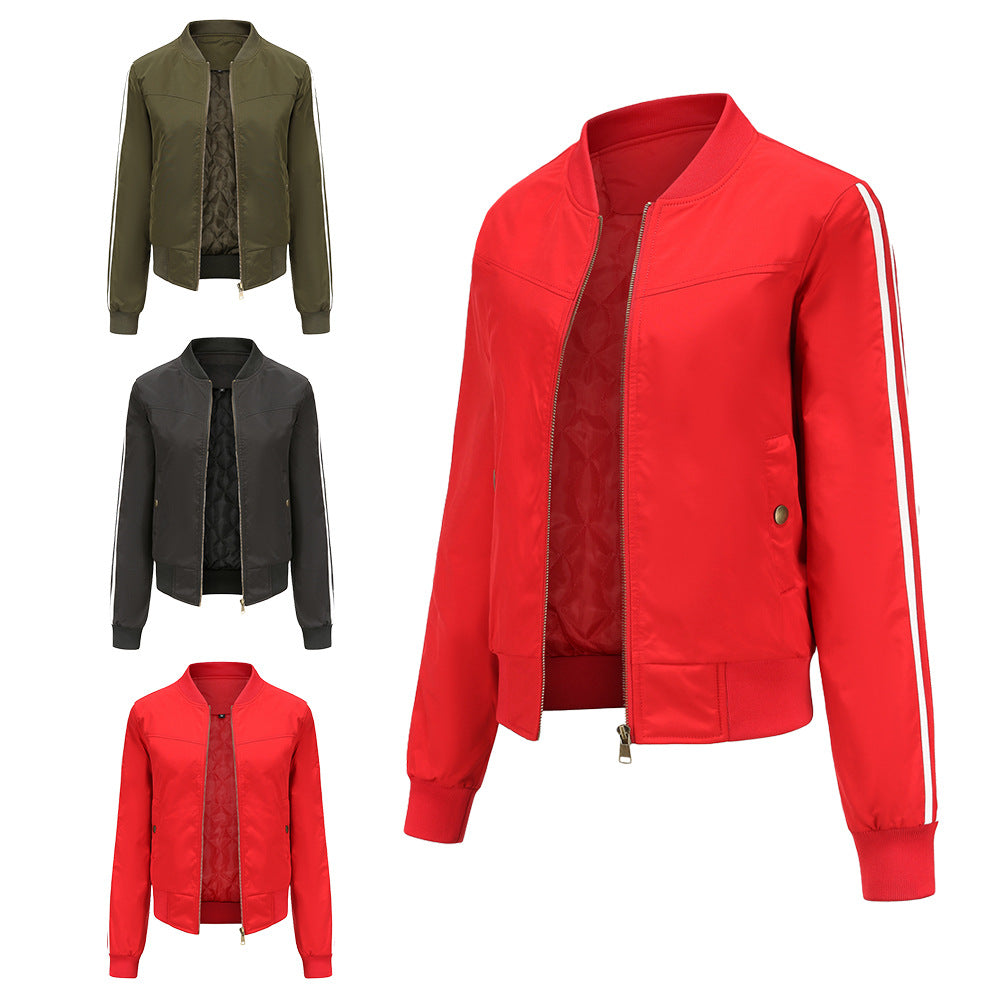 Womens Cropped Aviator Jacket Springautumn Fleece-lined Coat by Ricaloux