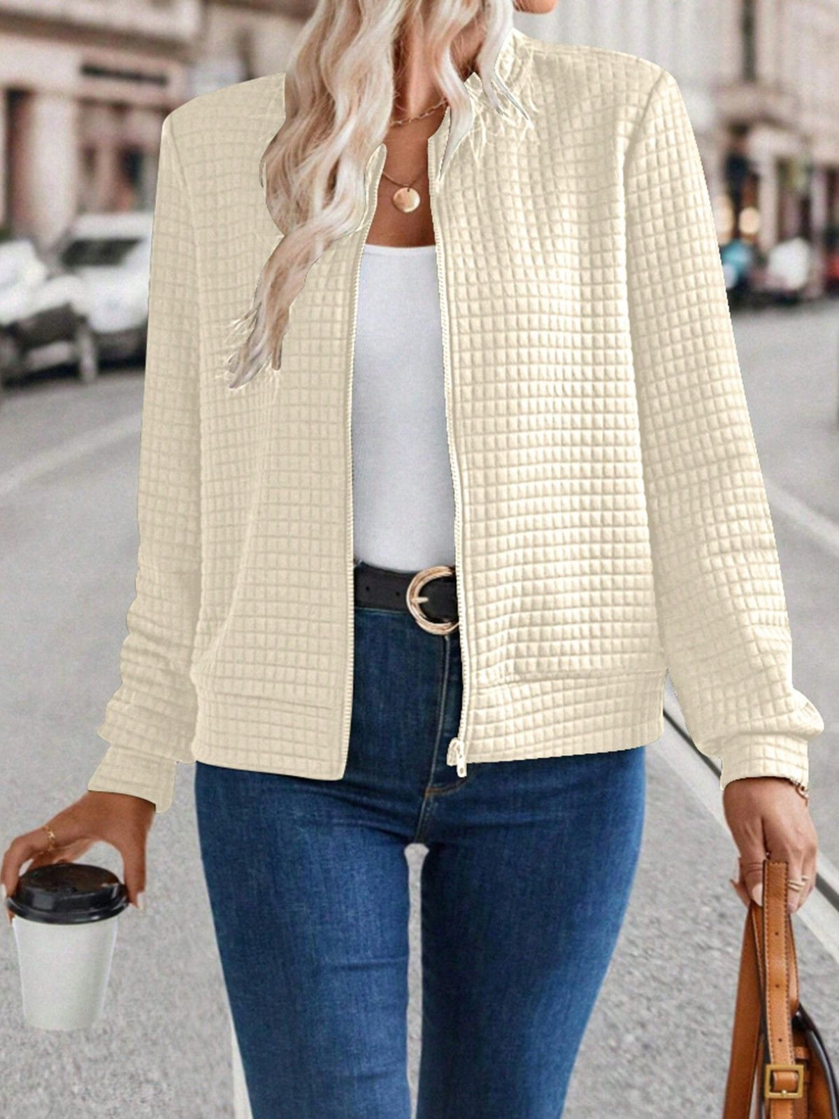 Hot Selling New Arrival Women's Long Sleeve Zip-Up Solid Color Decorative Cardigan, Solid Casual Outerwear For Ladies by Ricaloux