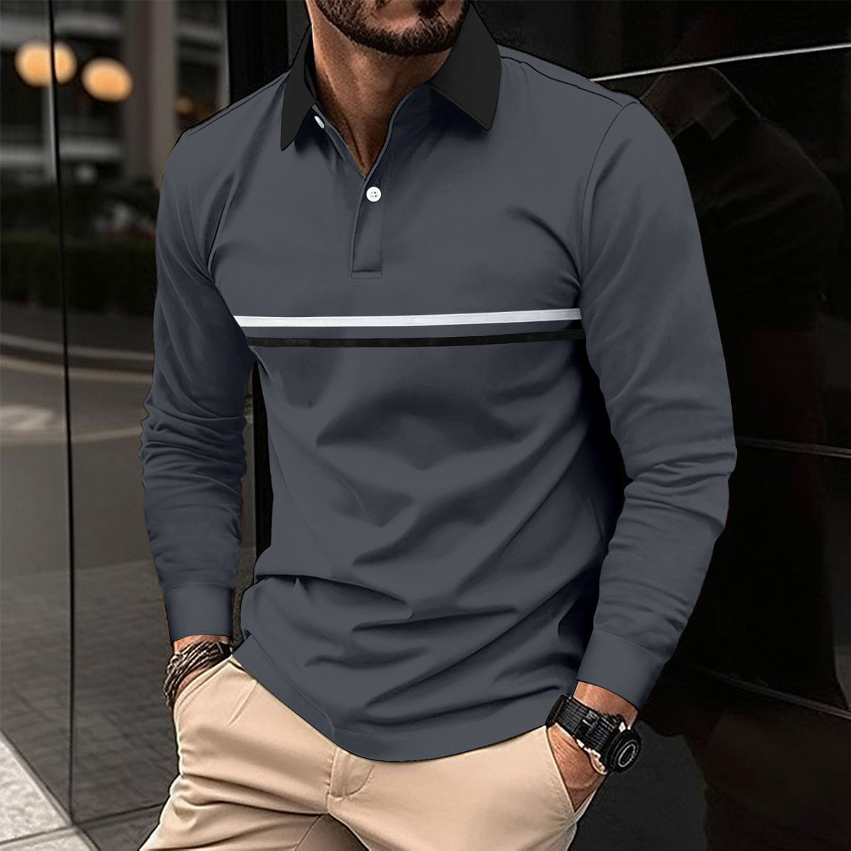 Button-down Long-sleeve Mens Sports Polo Shirt by Ricaloux