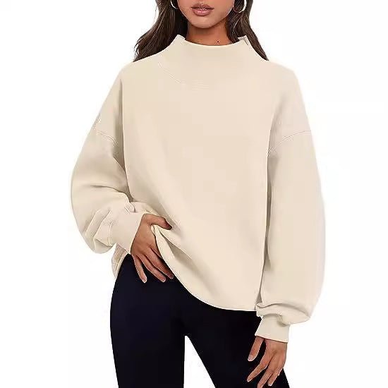 Casual Style Fleece Shirt Thick Half Turtleneck Loose Women's Sweater - RICALOUX