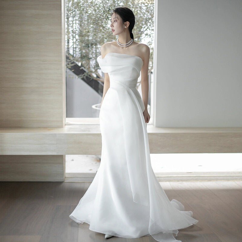 French Off-shoulder Light Wedding Dress Bride - RICALOUX