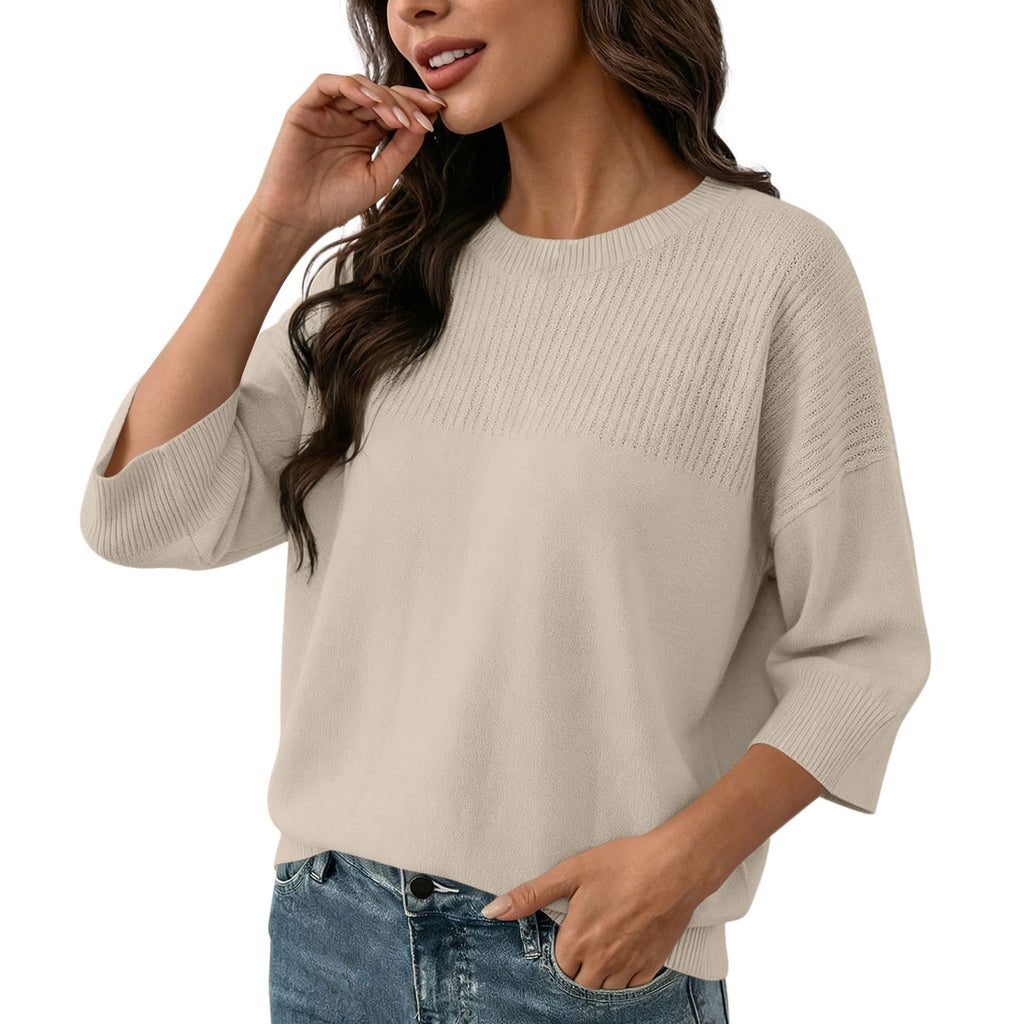 Round Neck Seven Quarter Sleeve Knitted Sweater For Women, Loose Fit And Slim Fit, Slim Fit Pullover Top – Premium 4 | RICALOUX