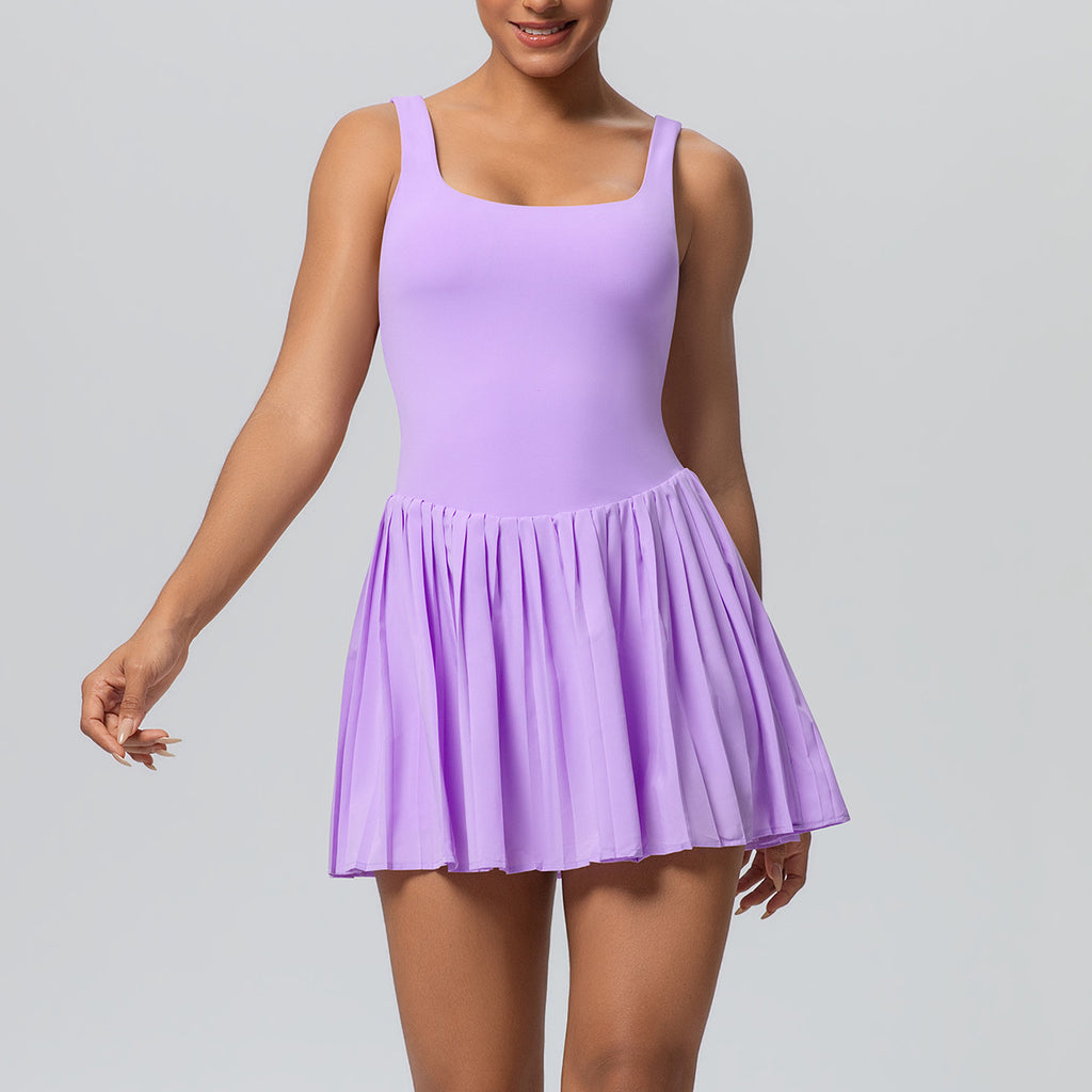 Fake Two-piece Tennis Skirt Base-layer Fitness Dress For Women by Ricaloux