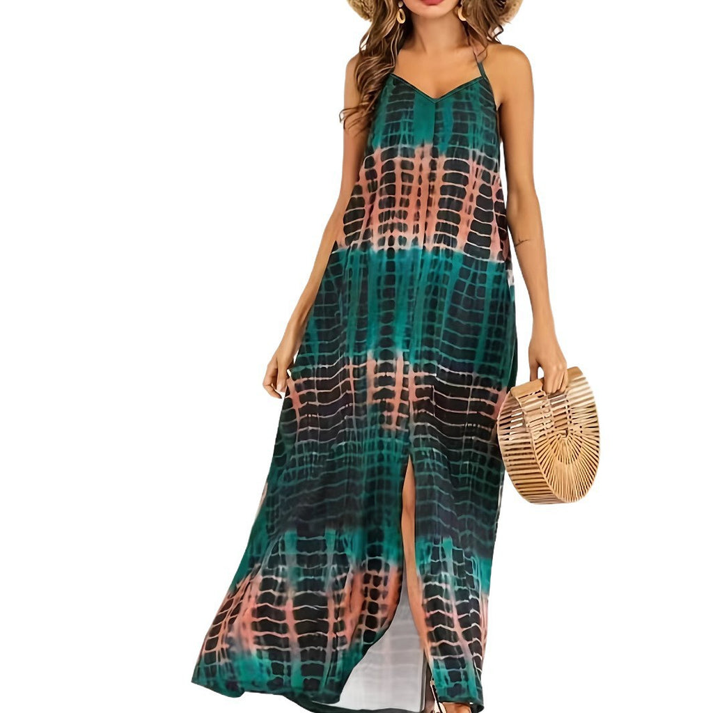 Fashionable Slit Loose-fit Strap Dress In Green by Ricaloux