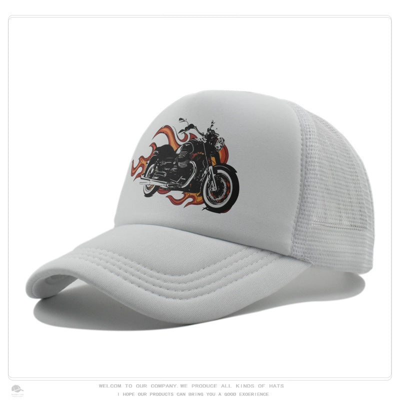 Summer Sun-Protection Breathable Outdoor Visor Cap With Motorcycle Print Baseball Hat by Ricaloux