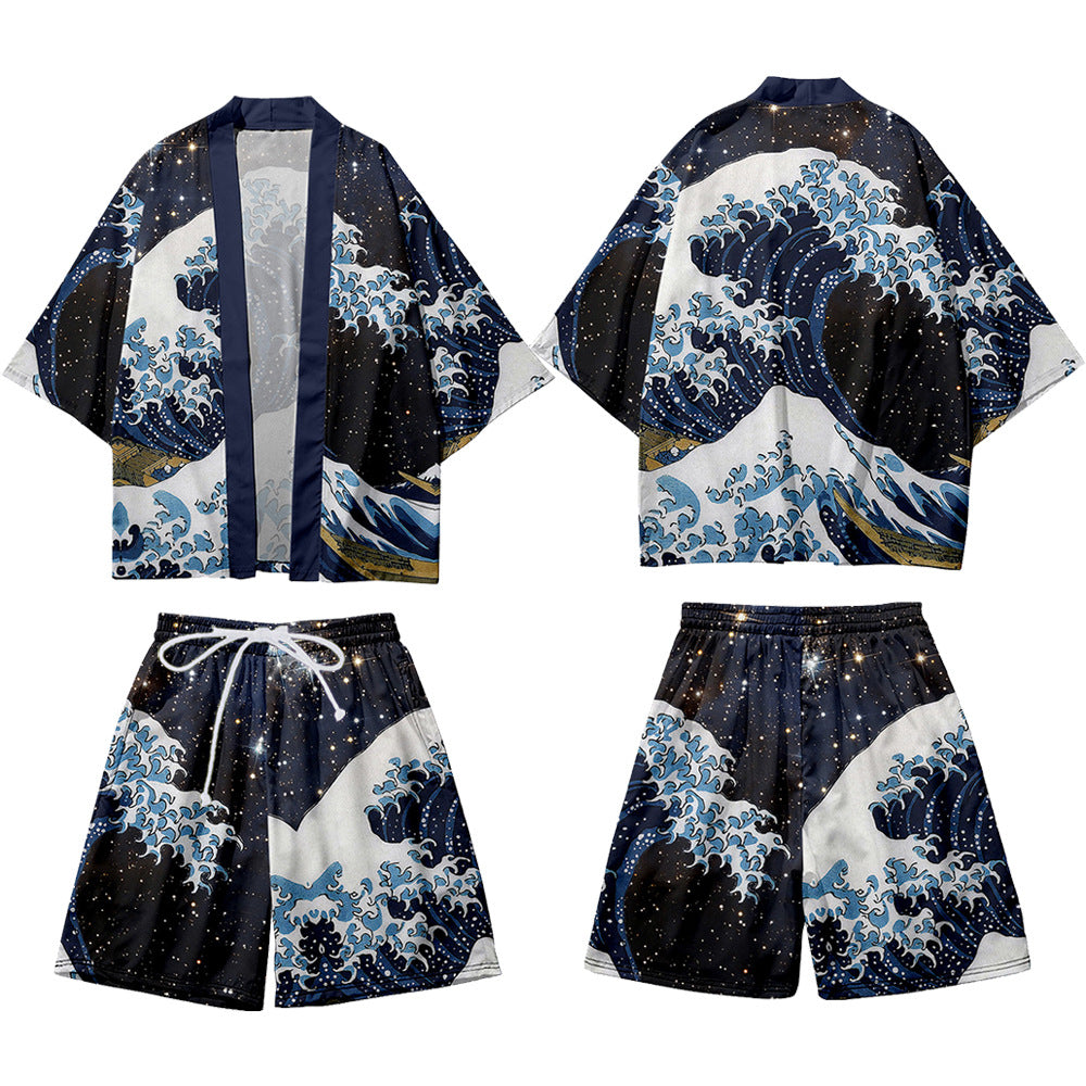 Printed Casual Kimono-style Mid-sleeve Wrap For Couple Outfits – Premium 0 | RICALOUX