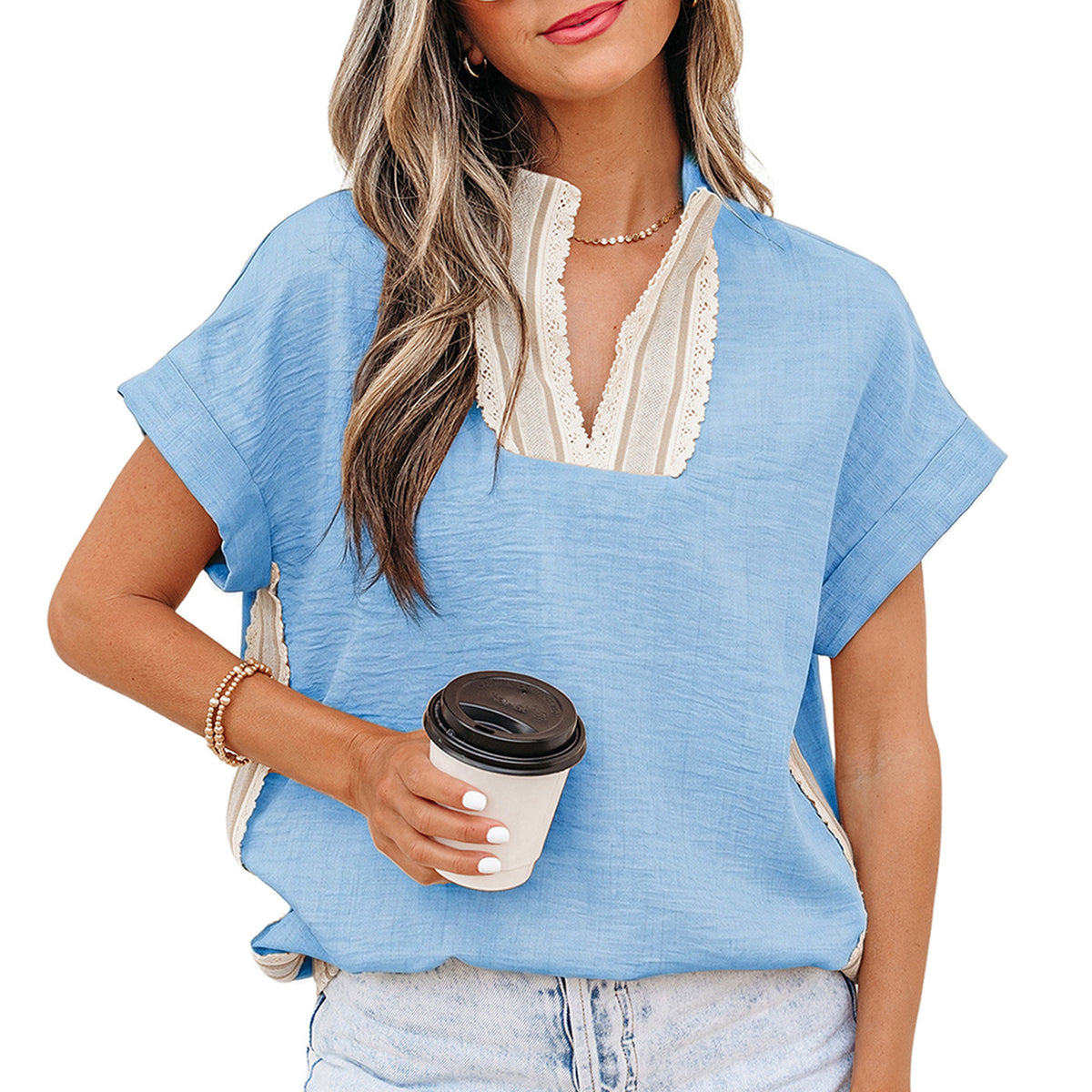 Versatile Lace-Trimmed Loose-Fit Top For Women by Ricaloux