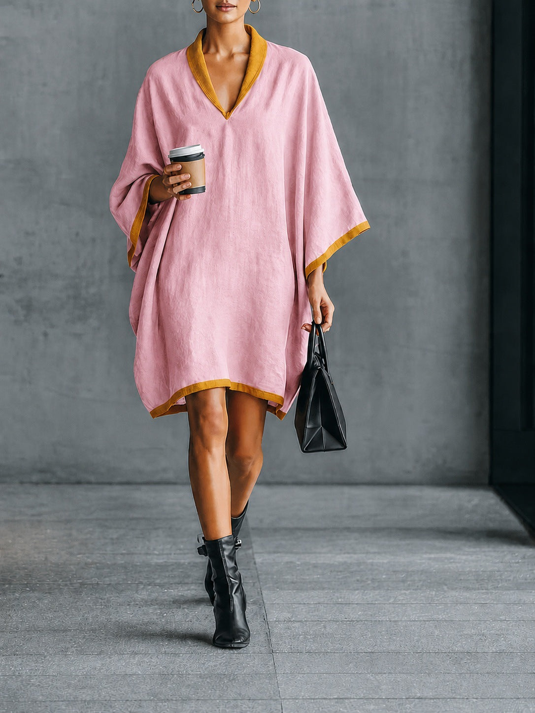 Relaxed-fit Linen-blend V-neck Dress by Ricaloux