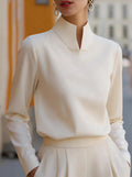 New Chinese-style Mandarin-collar Long-sleeve Blouse Niche Office-chic Top For Women by Ricaloux