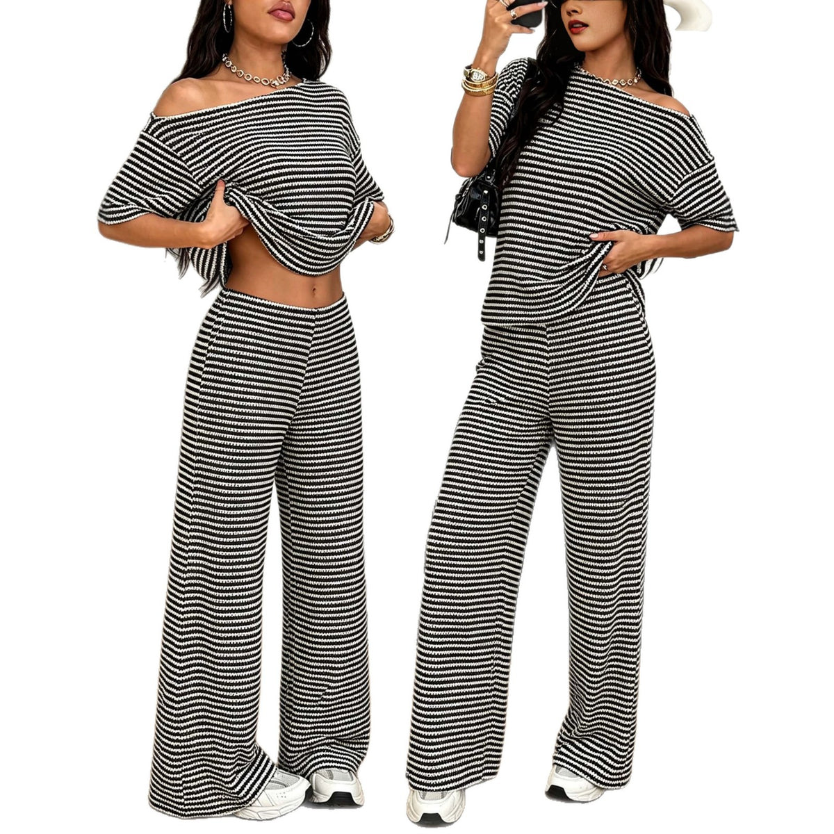 Slimming Casual Two-piece Set Top Wide-leg Trousers by Ricaloux