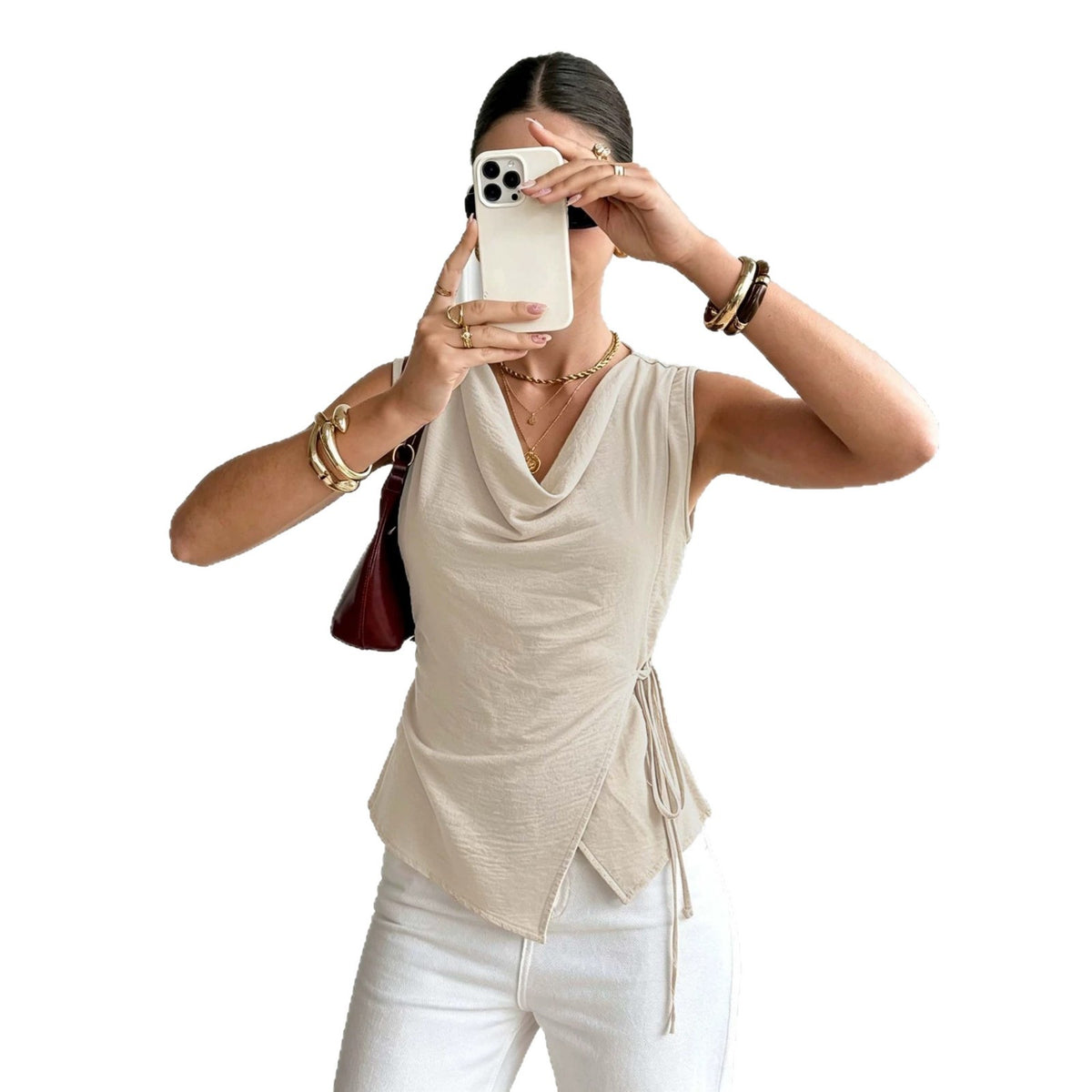 Womens Sleeveless Top With A French-Style Scoop Neck And Asymmetrical Hem – Premium 0 | RICALOUX