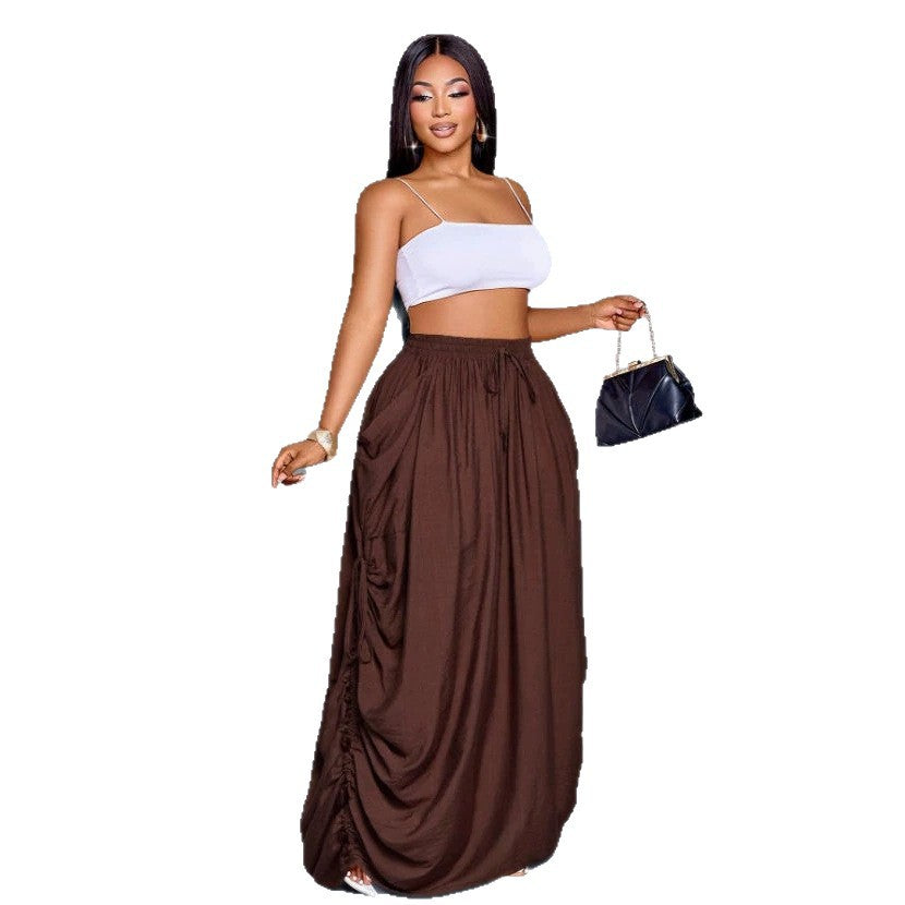 Drawstring Large-Pocket Womens Skirt by Ricaloux