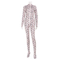 Womens Long-Sleeve Bodysuit With European And American Snake-Print Mesh And Floral Print by Ricaloux
