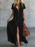 Womens Minimalist Solid-color Lapel Dress With Slanted Ruffled Hem by Ricaloux