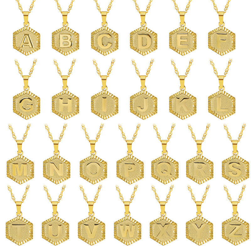 Initial Letter Hexagon Pendant Necklace For Women Jewelry – Premium 4 | RICALOUX
