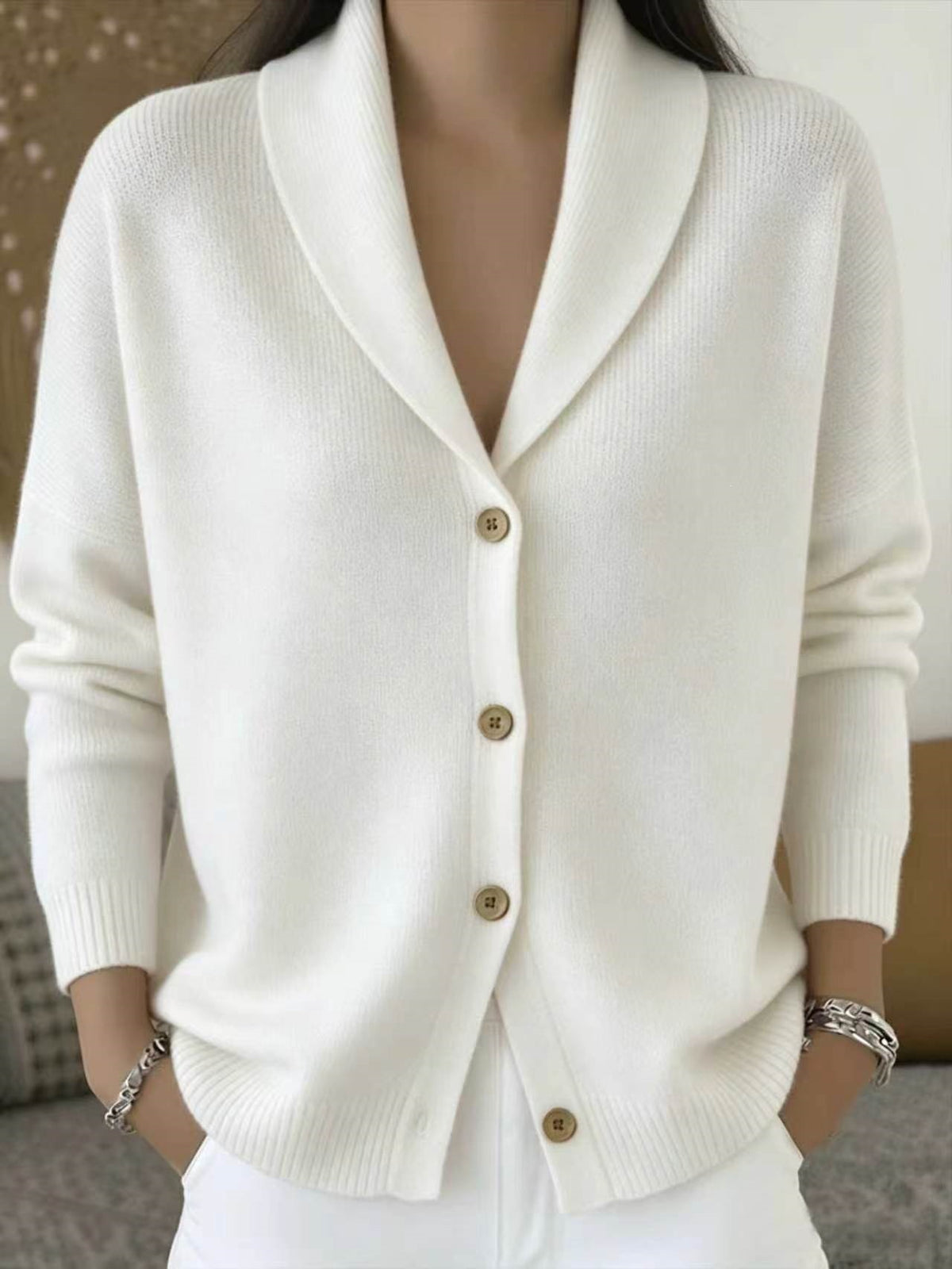 Womens Knitted Cardigan Loose-Fit Lazy Style Soft And Cozy Notch Lapel Solid Color Long-Sleeve Sweater by Ricaloux