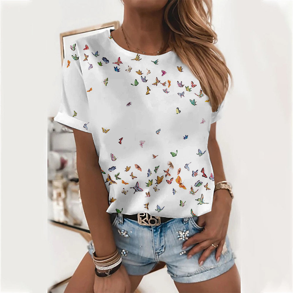 Womens Round-neck 3D-printed Short-sleeve T-shirt by Ricaloux