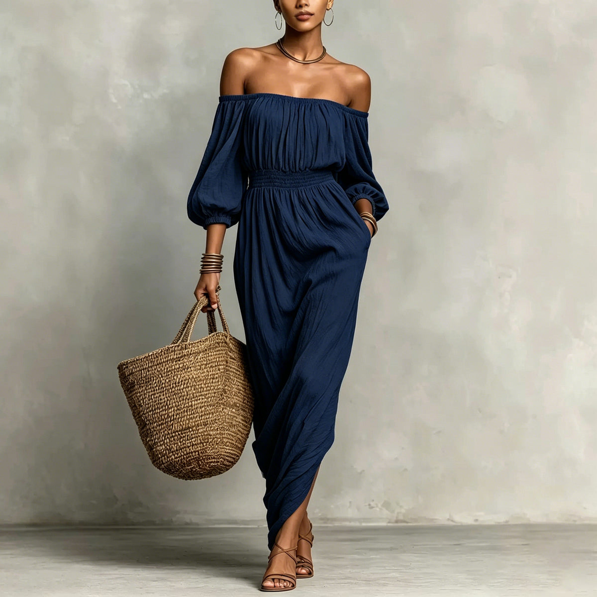 Womens Solid-color Casual Off-shoulder Dress by Ricaloux