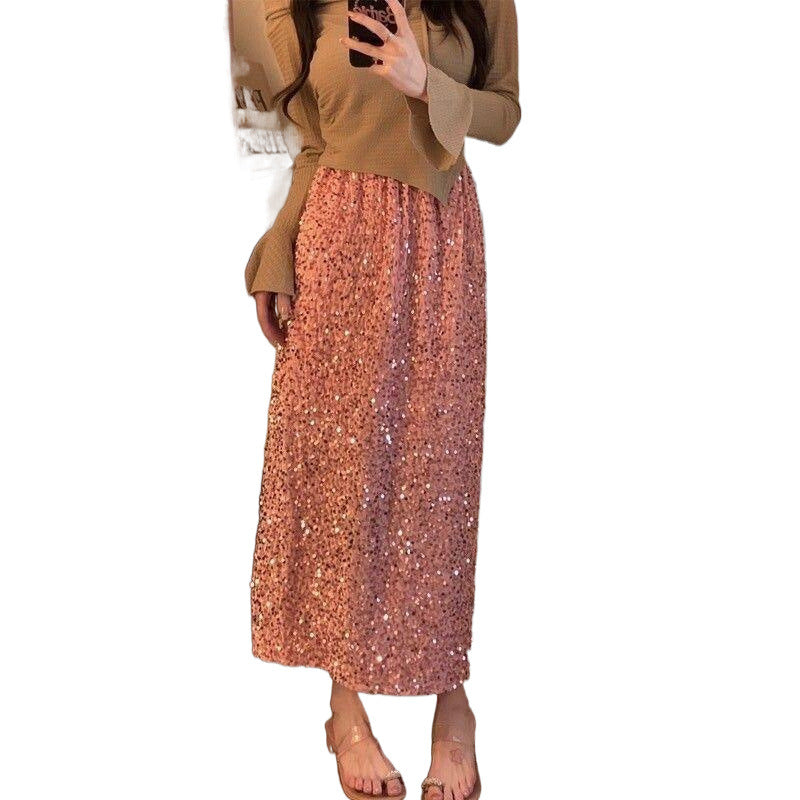 Womens Solid-Color Velvet Sequin Slit Skirt by Ricaloux