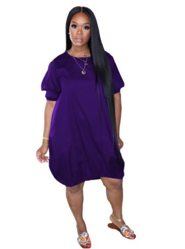 Women's New Solid Color Casual Bubble Skirt Dress - RICALOUX